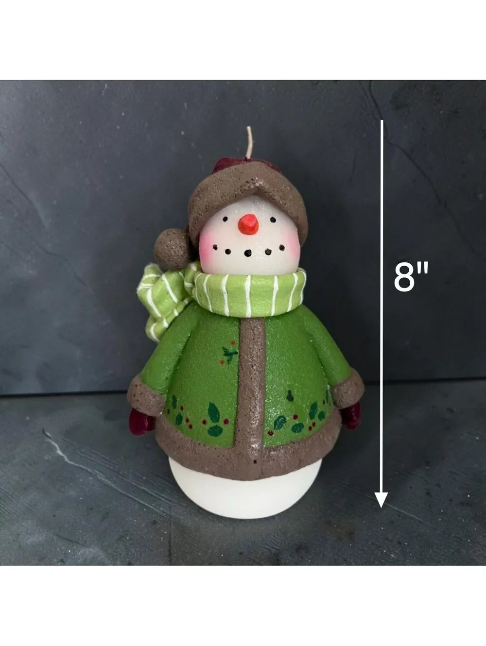 Snowman Christmas Candle Green Coat Scarf Holiday Winter Decor 8